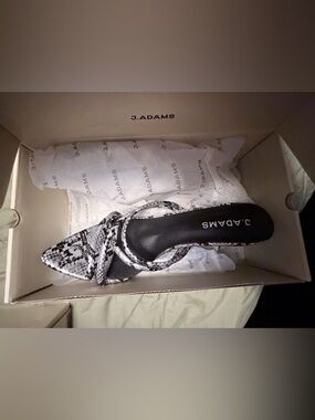 J. Adams Women's Black & White Snake-Print Pointed Toe Mule Heel